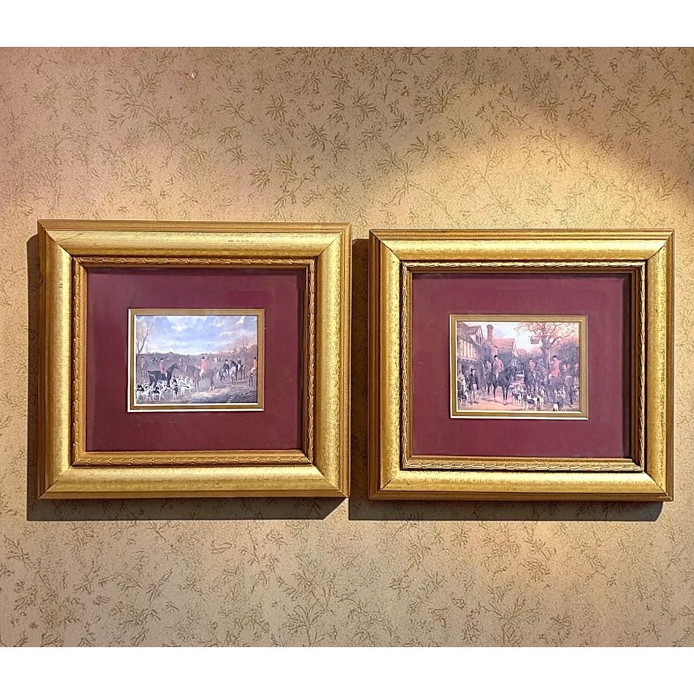 2 Cedar Creek Collection Framed Double Mat Country & Fox Hunting Prints Maroon G